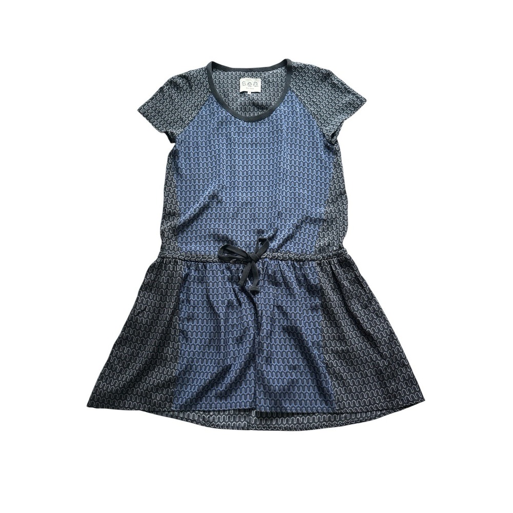 Sea New York‎ Silk Mini Dress Size 0 Blue Black Geometric Blouson Drawstring